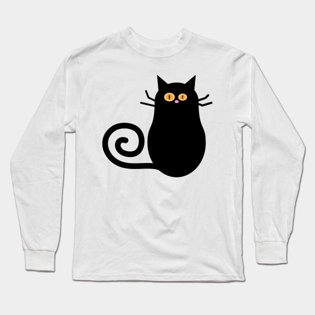 Black Halloween Cat Cartoon Illustration Long Sleeve T-Shirt by RageRabbit